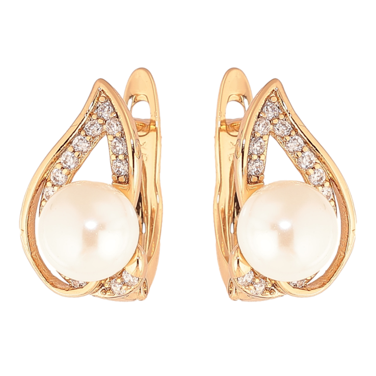 Серьги Xuping цвет позолота 18K английский замок узор с кристаллами и жемчужинами фото №10 Серьги Xuping цвет позолота 18K английский замок узор с кристаллами и жемчужинами фото №10