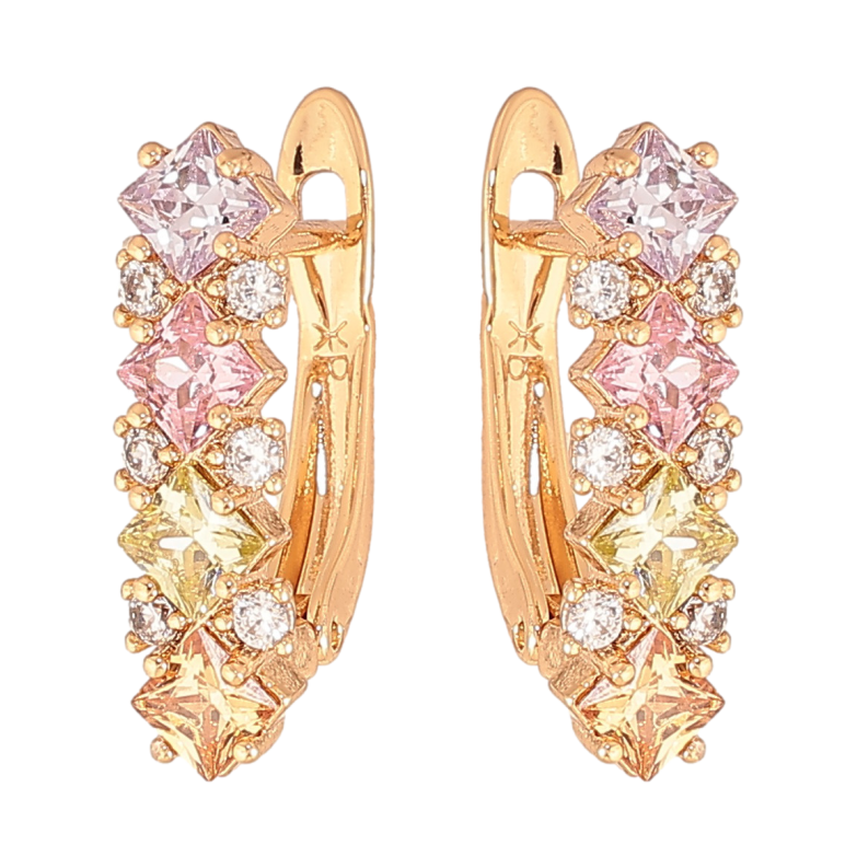 Сережки Xuping колір позолота 18K англійський замок візерунок з різнокольоровими кристалами фото №1