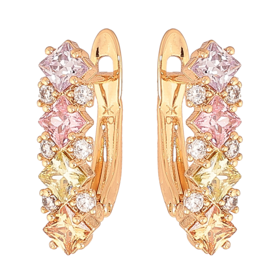 Сережки Xuping колір позолота 18K англійський замок візерунок з різнокольоровими кристалами фото №1