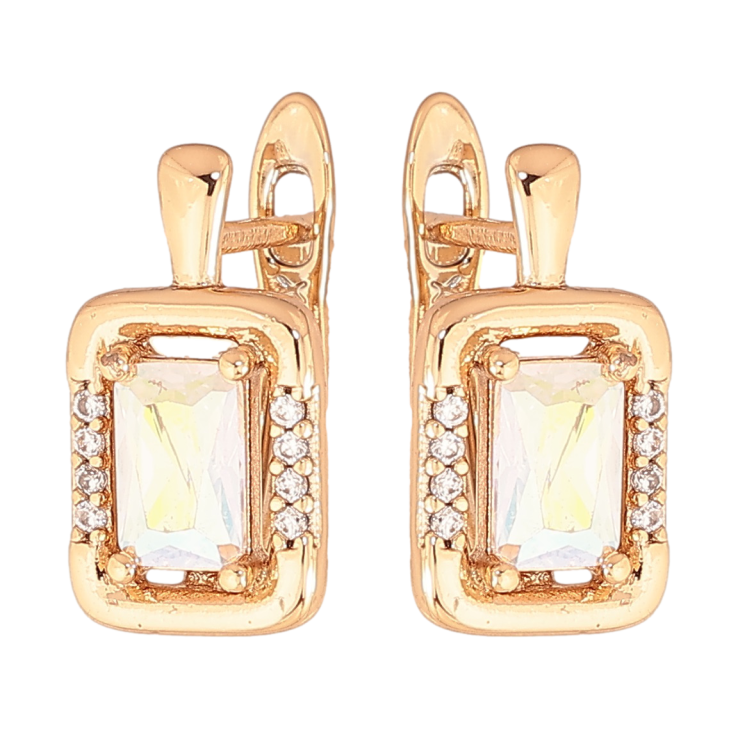 Серьги Xuping цвет позолота 18K английский замок узор с радужными кристаллами фото №20