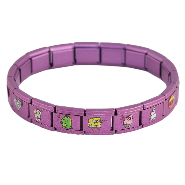Браслет Xuping ТТМ Stainless Steel цвет Родий "Сиреневый с мультяшными героями" ø 5.5см, растягивается фото №9