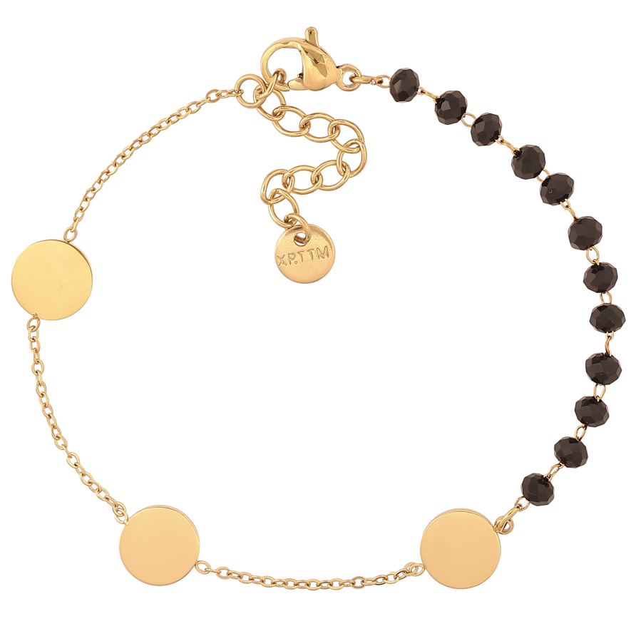 Браслет Xuping ТТМ Stainless Steel цвет 14К "Цепочка с круглыми вставками и черными бусинами" длина с доп. цепочкой 17.5-20.5см х 1-7мм фото №1