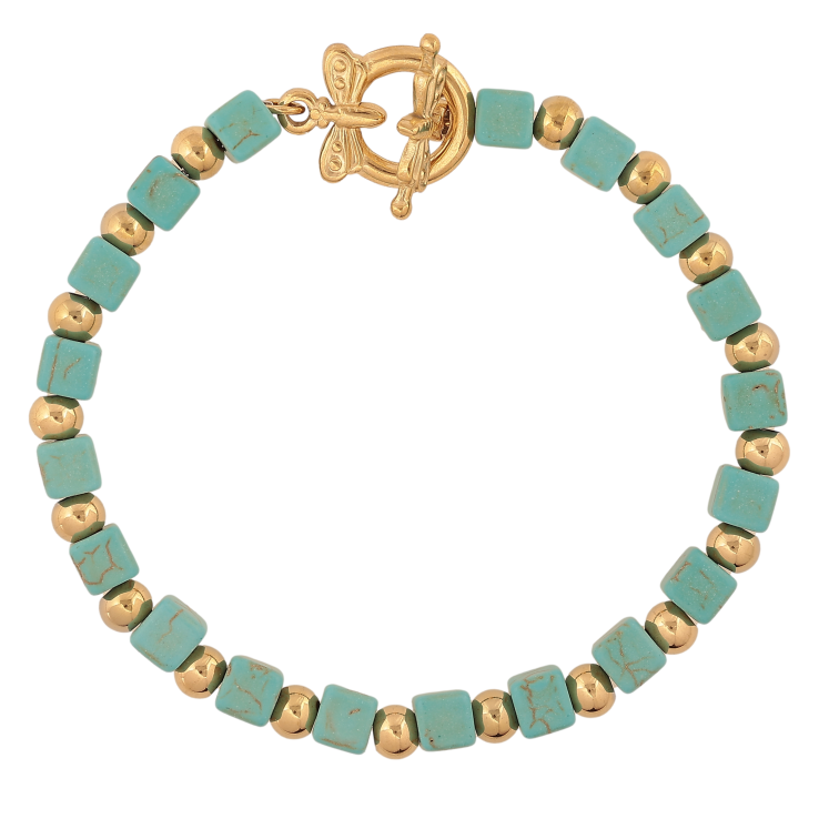 Браслет Xuping ТТМ Stainless Steel цвет 14К "Золотисто-бирюзовые бусины" длина 20см х 5мм фото №11
