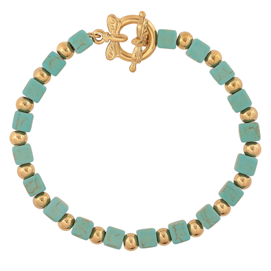 Браслет Xuping ТТМ Stainless Steel цвет 14К "Золотисто-бирюзовые бусины" длина 20см х 5мм фото №1 Браслет Xuping ТТМ Stainless Steel цвет 14К "Золотисто-бирюзовые бусины" длина 20см х 5мм фото №1