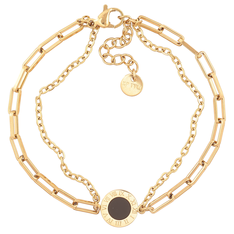 Браслет Xuping ТТМ Stainless Steel цвет 14К "Двойная цепочка с вставкой циферблат" длина с доп. цепочкой 16.5-19.5см х 2-3мм фото №1