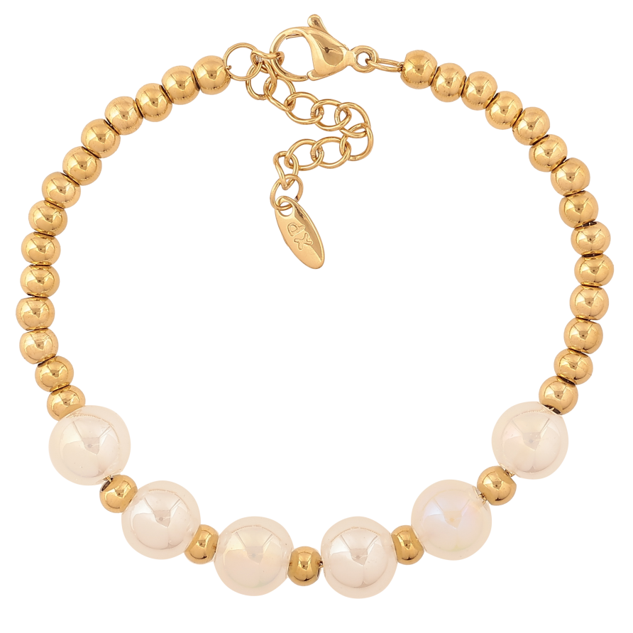 Браслет Xuping ТТМ Stainless Steel цвет 14К "Жемчужные и золотистые бусины" длина с доп. цепочкой 16.5-19.5см х 4-8мм фото №1