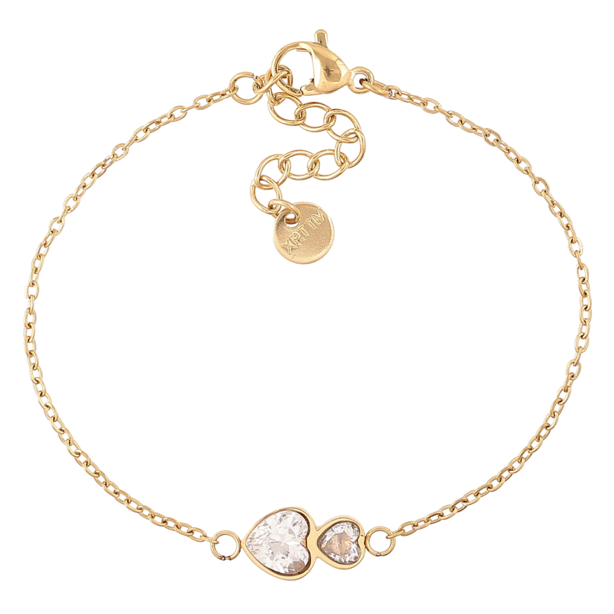 Браслет Xuping ТТМ Stainless Steel цвет 14К "Цепочка с кристальными сердечками" длина с доп. цепочкой 15.5-18.5см х 1-7мм фото №1