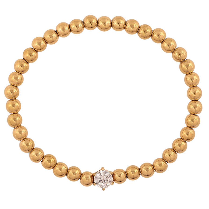 Браслет Xuping ТТМ Stainless Steel цвет 14К "Золотистые бусины с кристаллом" ø 5-6мм фото №1