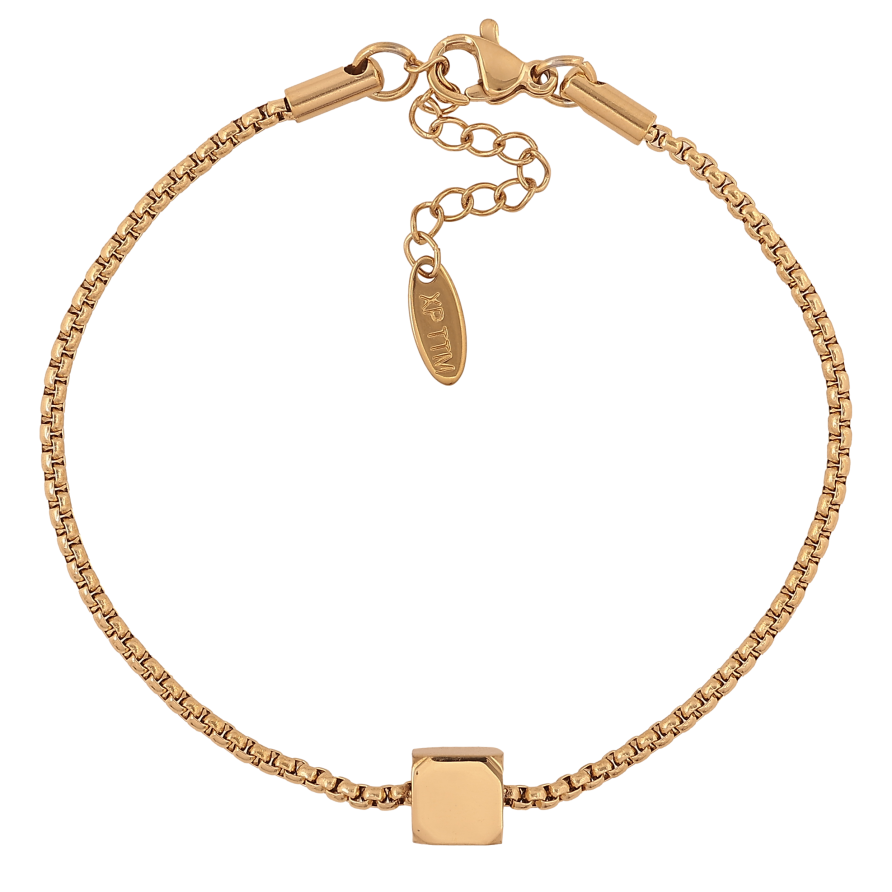 Браслет Xuping ТТМ Stainless Steel цвет 14К "Цепочка Венецианская с бусиной, 7х7мм" длина с доп. цепочкой 18-21см х 2мм фото №1