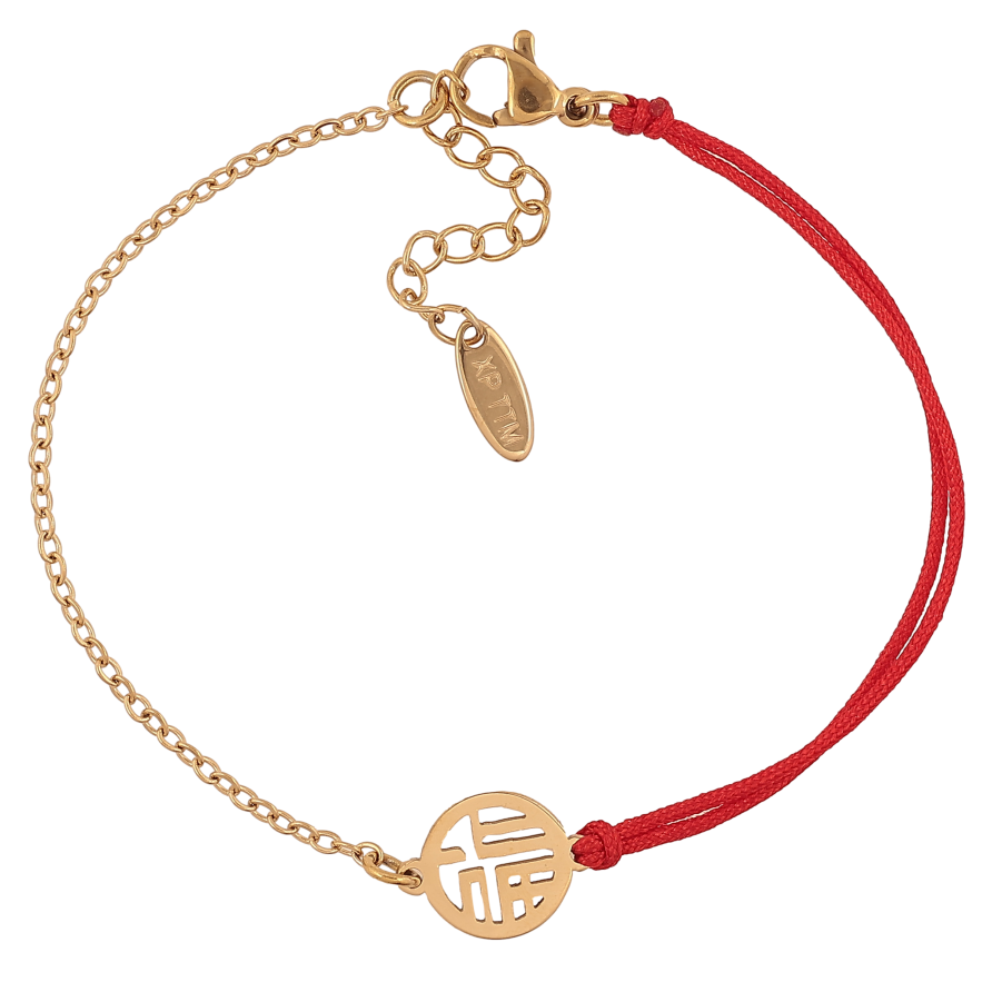 Браслет Xuping ТТМ Stainless Steel цвет 14К "Цепочка с красным шнуром и вставкой" длина с доп. цепочкой 17.5-20.5см х 1.5-2мм фото №1