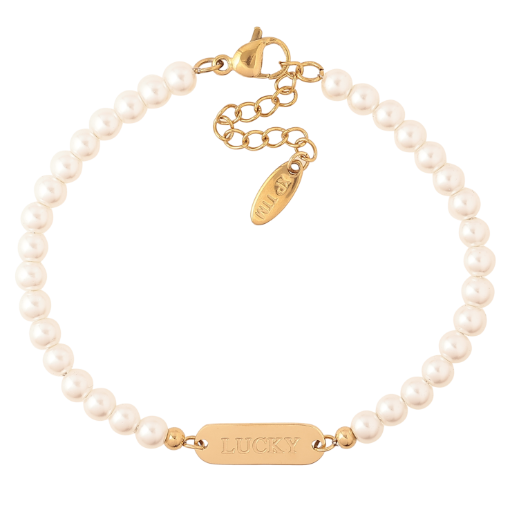 Браслет Xuping ТТМ Stainless Steel цвет 14К "Жемчужные бусины с вставкой Lucky" длина с доп. цепочкой 17-20см х 4-5мм фото №7