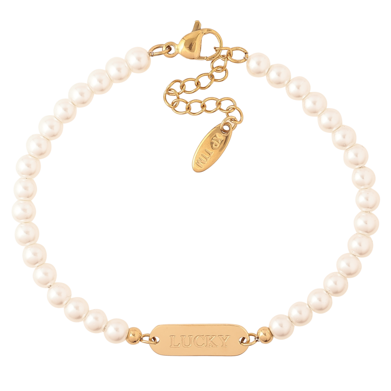Браслет Xuping ТТМ Stainless Steel колір 14К "Перлинні намистини зі вставкою Lucky" довжина з дод. ланцюжком 17-20см х 4-5мм фото №1