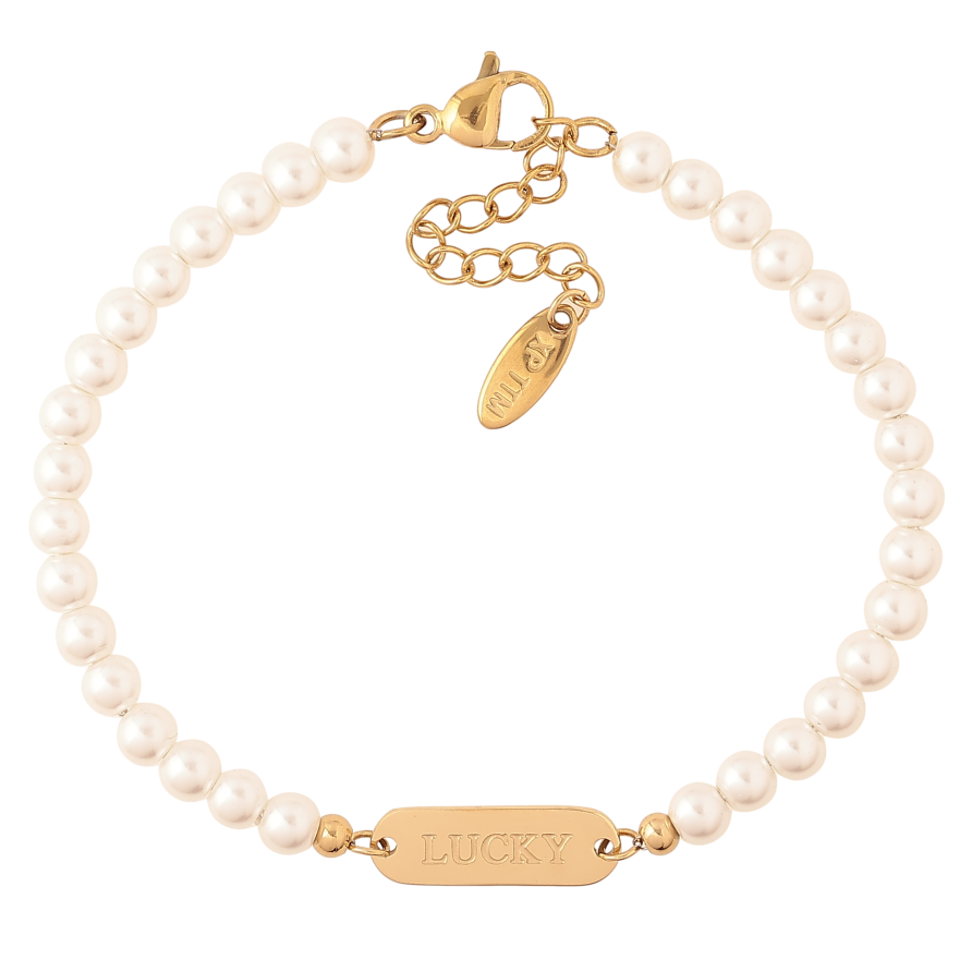 Браслет Xuping ТТМ Stainless Steel цвет 14К "Жемчужные бусины с вставкой Lucky" длина с доп. цепочкой 17-20см х 4-5мм фото №1