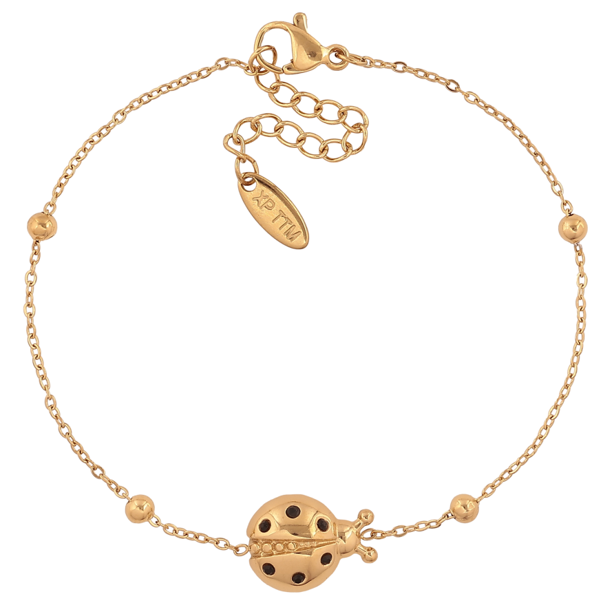 Браслет Xuping ТТМ Stainless Steel цвет 14К "Цепочка с божей коровкой" длина с доп. цепочкой 17.5-21см х 1-8мм фото №1 Браслет Xuping ТТМ Stainless Steel цвет 14К "Цепочка с божей коровкой" длина с доп. цепочкой 17.5-21см х 1-8мм фото №1