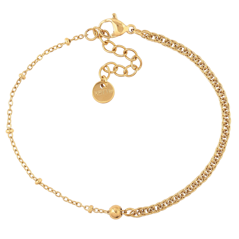 Браслет Xuping ТТМ Stainless Steel колір 14К "Комбінований ланцюжок з намистинами" довжина з дод. ланцюжком 17-20см х 1.5-4мм фото №1