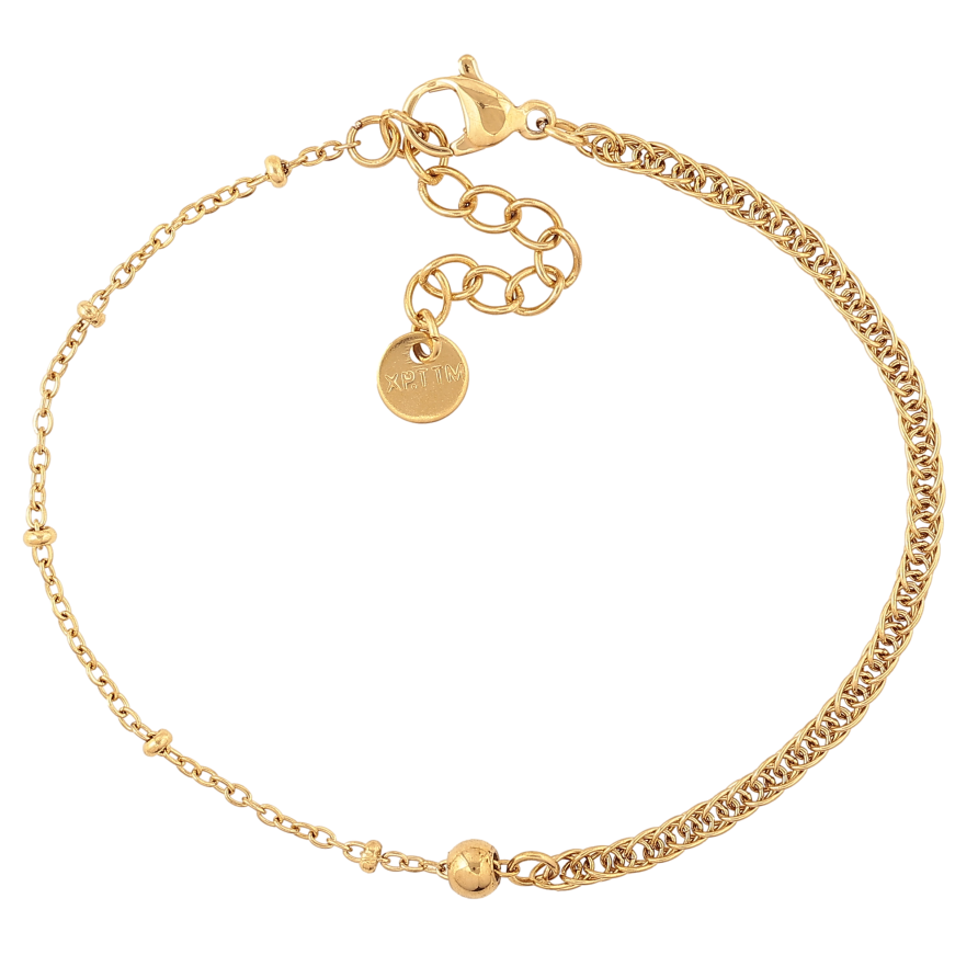 Браслет Xuping ТТМ Stainless Steel цвет 14К "Комбинированная цепочка с бусинами" длина с доп. цепочкой 17-20см х 1.5-4мм фото №1