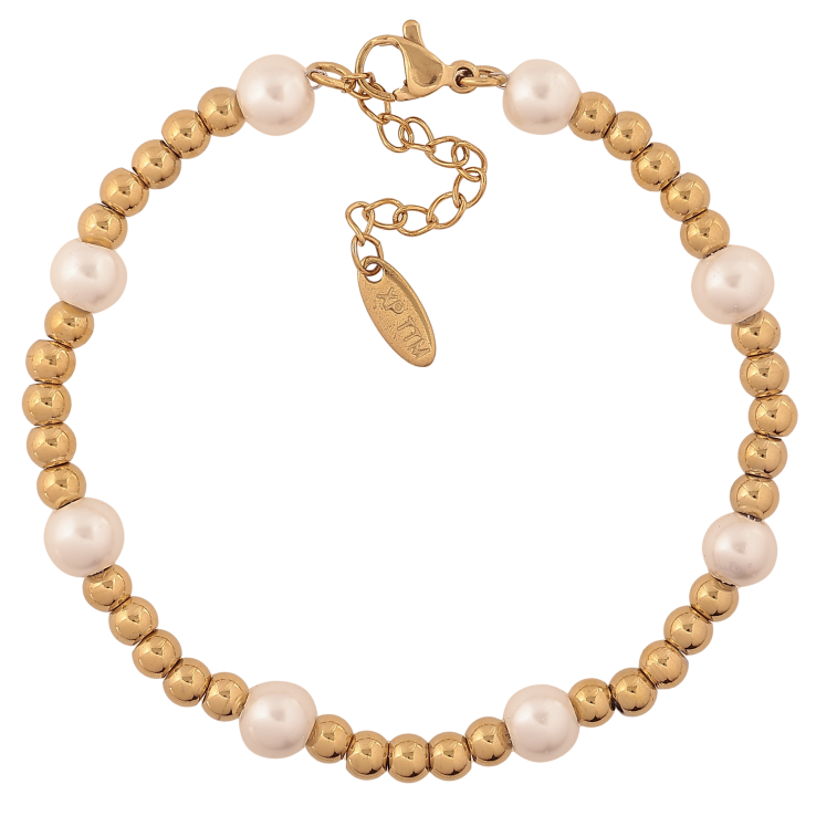 Браслет Xuping ТТМ Stainless Steel цвет 14К "Золотисто-жемчужные бусины" длина с доп. цепочкой 17.5-20.5см х 4-6мм фото №17