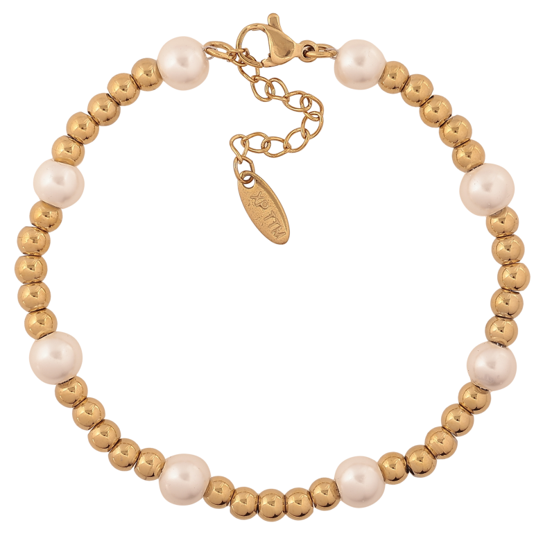 Браслет Xuping ТТМ Stainless Steel цвет 14К "Золотисто-жемчужные бусины" длина с доп. цепочкой 17.5-20.5см х 4-6мм фото №1