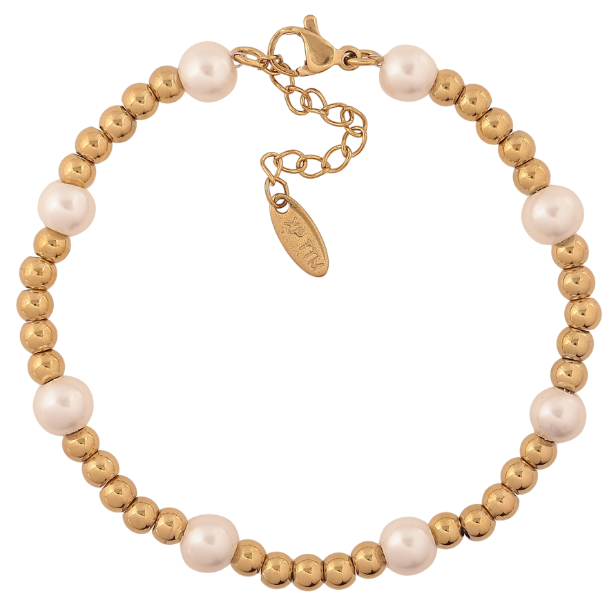 Браслет Xuping ТТМ Stainless Steel цвет 14К "Золотисто-жемчужные бусины" длина с доп. цепочкой 17.5-20.5см х 4-6мм фото №1