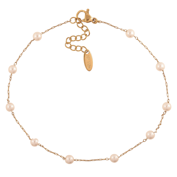 Браслет Xuping ТТМ Stainless Steel цвет 14К на ногу "Цепочка с жемчужными бусинами" длина с доп. цепочкой 23-26см х 1-4мм фото №12