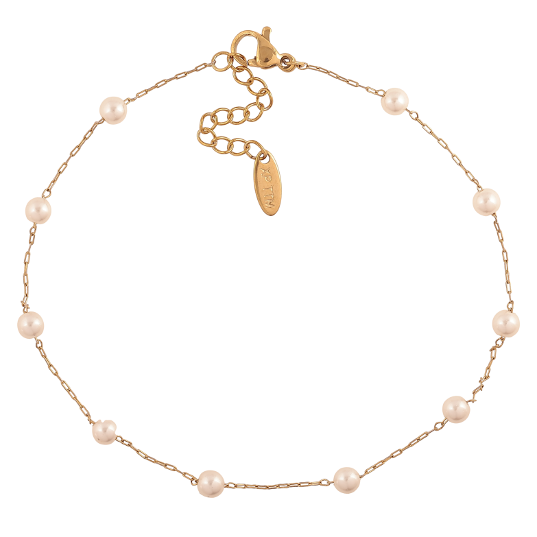 Браслет Xuping ТТМ Stainless Steel цвет 14К на ногу "Цепочка с жемчужными бусинами" длина с доп. цепочкой 23-26см х 1-4мм фото №1