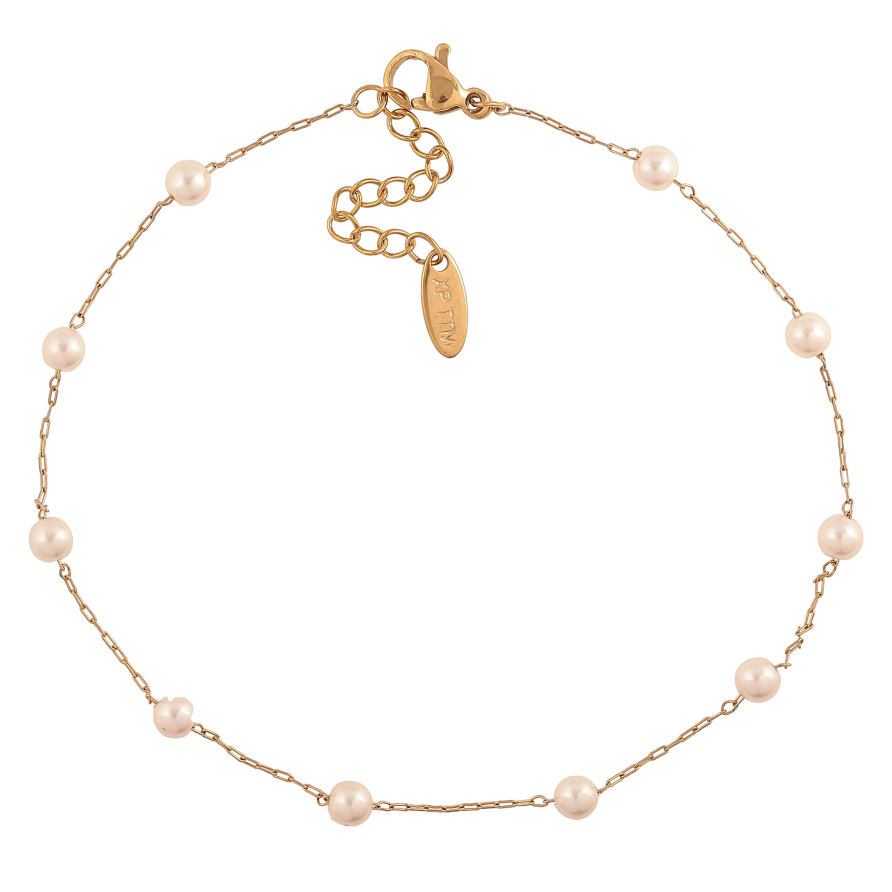 Браслет Xuping ТТМ Stainless Steel цвет 14К на ногу "Цепочка с жемчужными бусинами" длина с доп. цепочкой 23-26см х 1-4мм фото №1