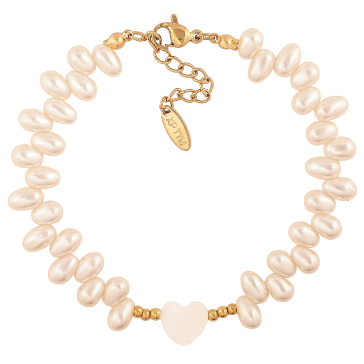 Браслет Xuping ТТМ Stainless Steel цвет 14К "Жемчужные бусины с перламутровым сердечком" длина с доп. цепочкой 17.5-21см х 2-10мм фото №19