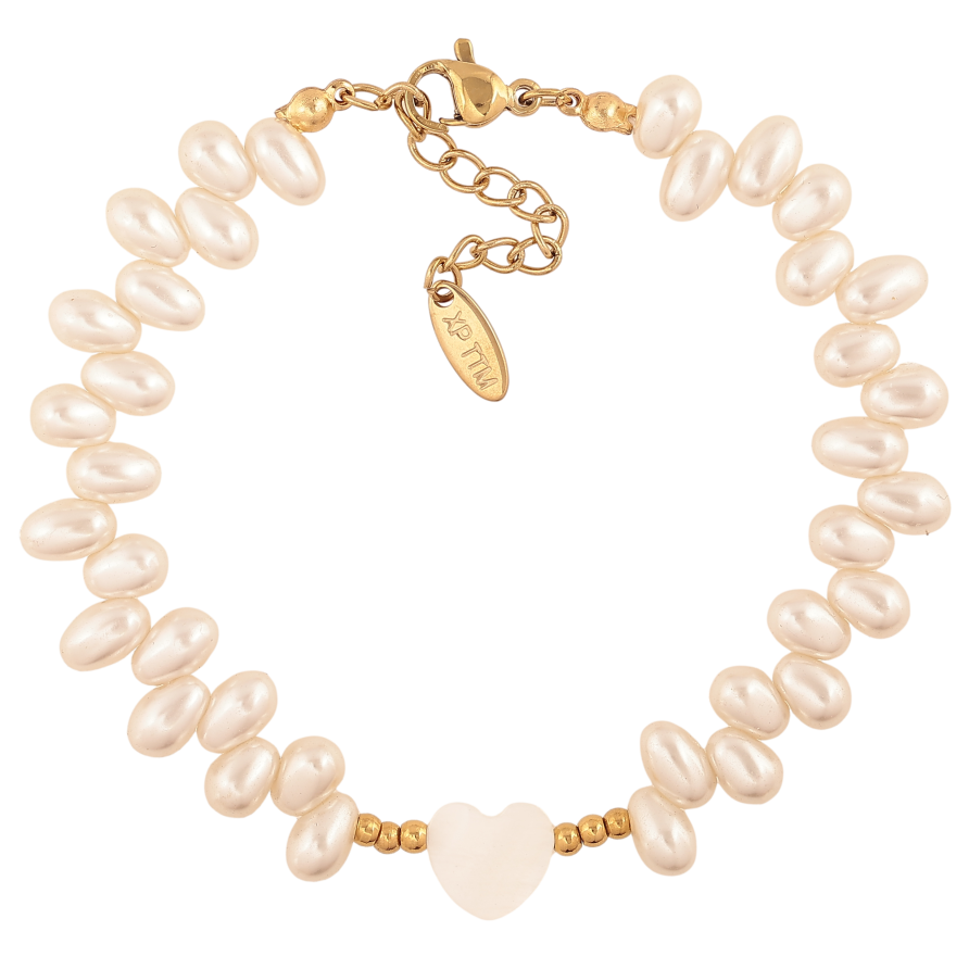 Браслет Xuping ТТМ Stainless Steel цвет 14К "Жемчужные бусины с перламутровым сердечком" длина с доп. цепочкой 17.5-21см х 2-10мм фото №1 Браслет Xuping ТТМ Stainless Steel цвет 14К "Жемчужные бусины с перламутровым сердечком" длина с доп. цепочкой 17.5-21см х 2-10мм фото №1