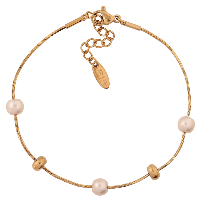 Браслет Xuping ТТМ Stainless Steel цвет 14К "Цепочка с жемчужными бусинами" длина с доп. цепочкой 18-21см х 1-6мм фото №1 Браслет Xuping ТТМ Stainless Steel цвет 14К "Цепочка с жемчужными бусинами" длина с доп. цепочкой 18-21см х 1-6мм фото №1