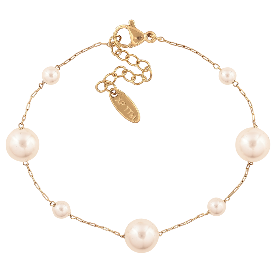 Браслет Xuping ТТМ Stainless Steel колір 14К "Ланцюжок з перлинними намистинами" довжина з дод. ланцюжком 17-20см х 1-8мм фото №1