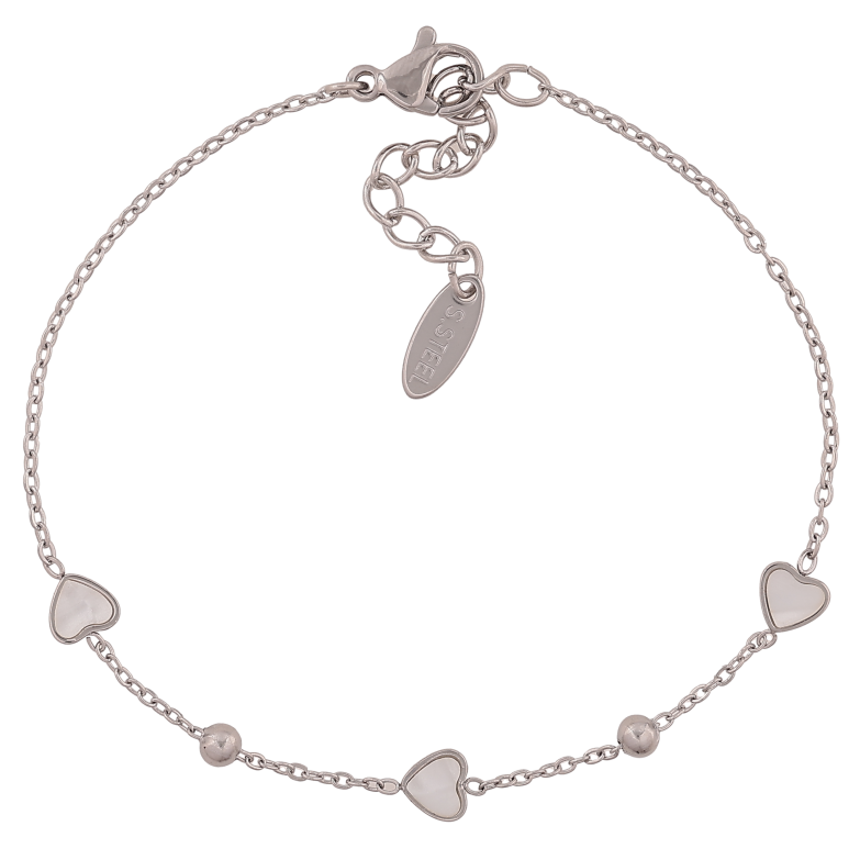 Браслет Xuping ТТМ Stainless Steel колір Родій "Ланцюжок з перламутровими серцями" довжина з дод. ланцюжком 17-20см х 1-5мм фото №1