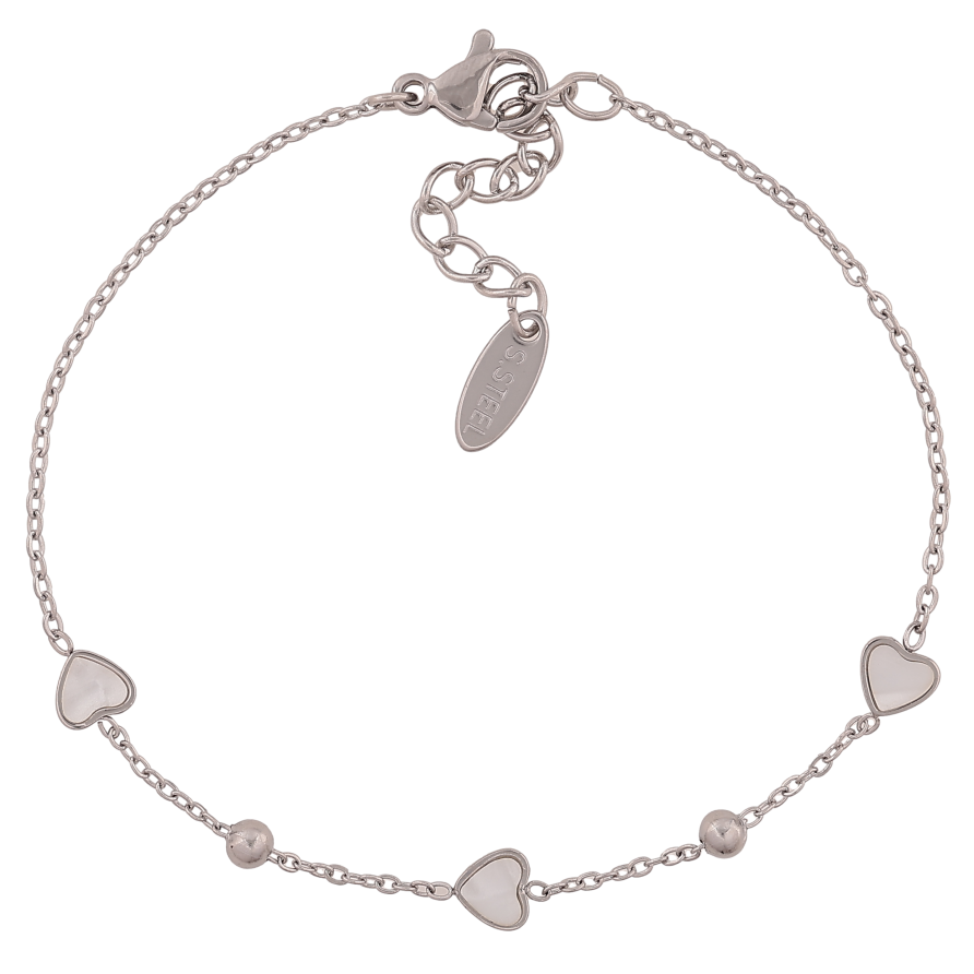 Браслет Xuping ТТМ Stainless Steel колір Родій "Ланцюжок з перламутровими серцями" довжина з дод. ланцюжком 17-20см х 1-5мм фото №1