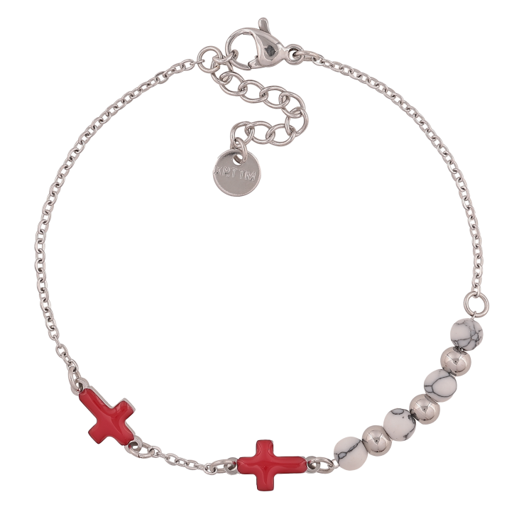 Браслет Xuping ТТМ Stainless Steel колір Родій "Червоні хрестики" довжина з дод. ланцюжком 17-20см х 1.5-7мм фото №20