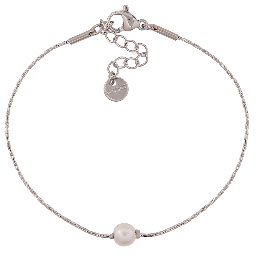 Браслет Xuping ТТМ Stainless Steel колір Родій "Ланцюжок з перлиною" довжина з дод. ланцюжком 17-20.5см х 1-6мм фото №1