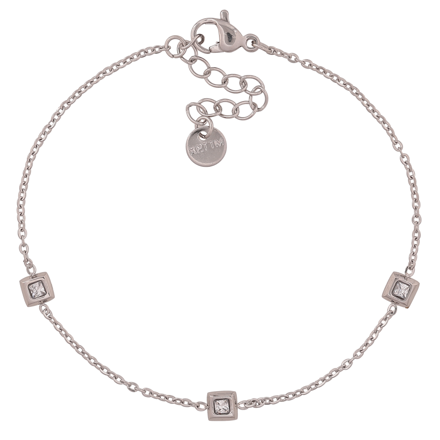 Браслет Xuping ТТМ Stainless Steel колір Родій "Ланцюжок з кристальними вставками" довжина з дод. ланцюжком 18-21см х 1.5-4мм фото №1