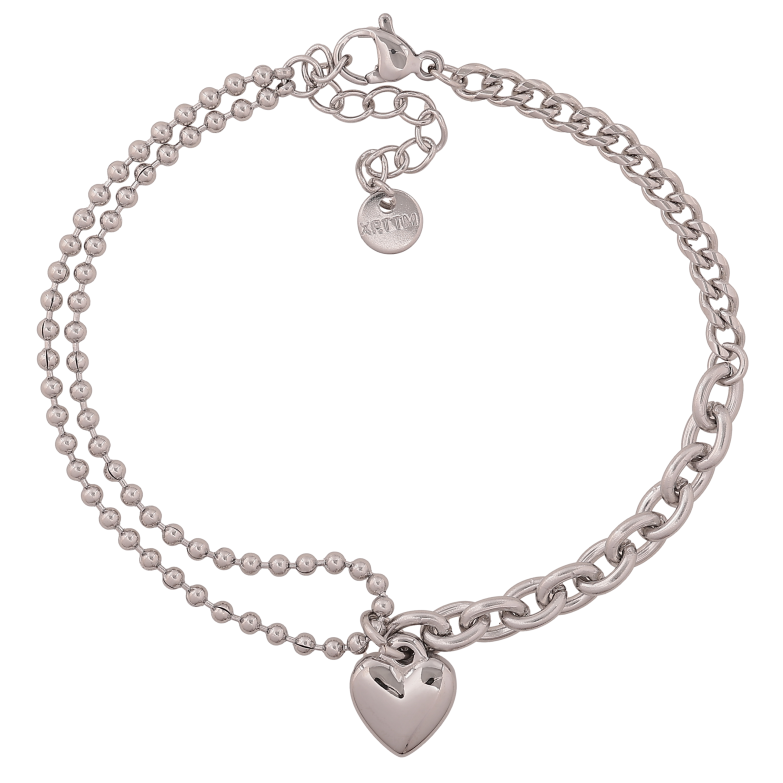 Браслет Xuping ТТМ Stainless Steel колір Родій "Сердечко" довжина з дод. ланцюжком 18-21см х 2-5мм фото №1