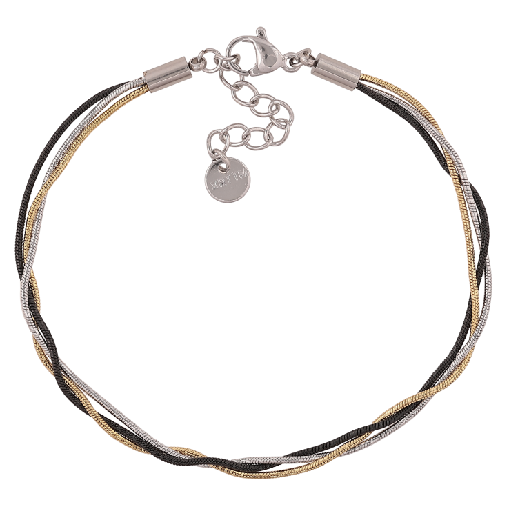 Браслет Xuping ТТМ Stainless Steel колір Родій+Black+14К "Три ланцюжки" довжина з дод. ланцюжком 18-21см х 3мм фото №4