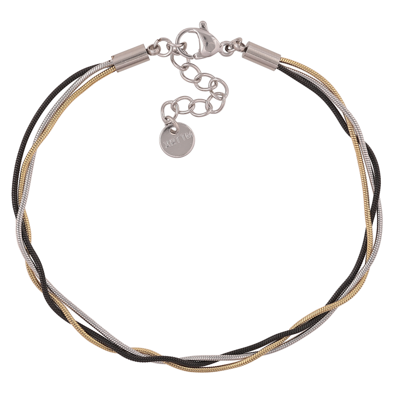 Браслет Xuping ТТМ Stainless Steel цвет Родий+Black+14К "Три цепочки" длина с доп. цепочкой 18-21см х 3мм фото №1