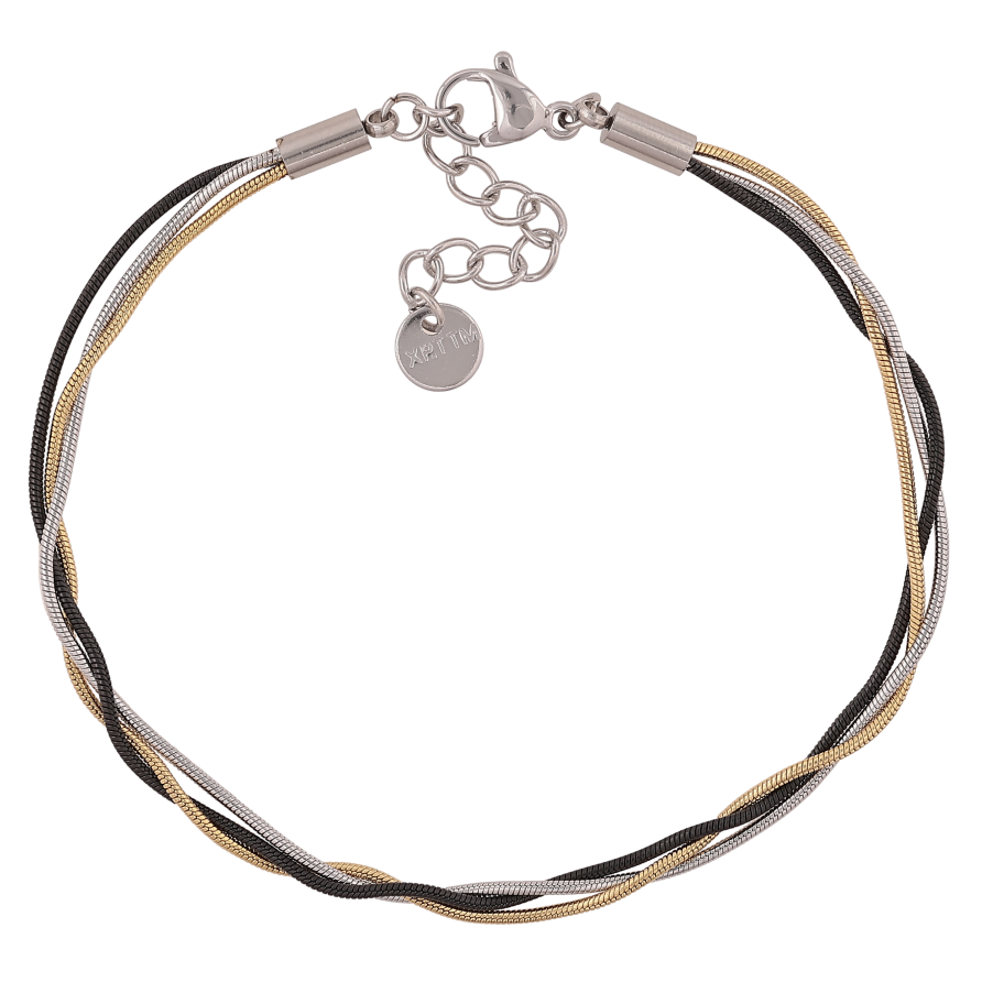 Браслет Xuping ТТМ Stainless Steel колір Родій+Black+14К "Три ланцюжки" довжина з дод. ланцюжком 18-21см х 3мм фото №1
