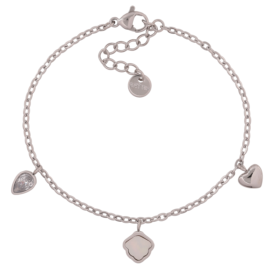 Браслет Xuping ТТМ Stainless Steel колір Родій "Ланцюжок з підвісками" довжина з дод. ланцюжком 16.5-20см х 2мм фото №1