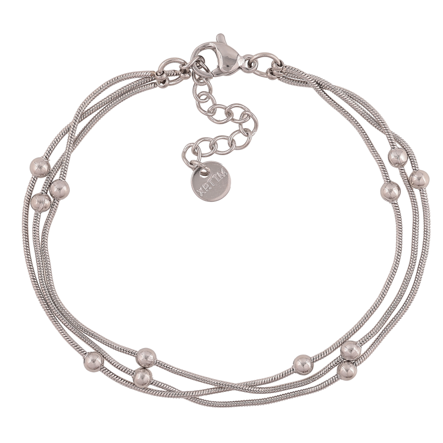 Браслет Xuping ТТМ Stainless Steel колір Родій "Ланцюжки з намистинами" довжина з дод. ланцюжком 16.5-20см х 1-3мм фото №1