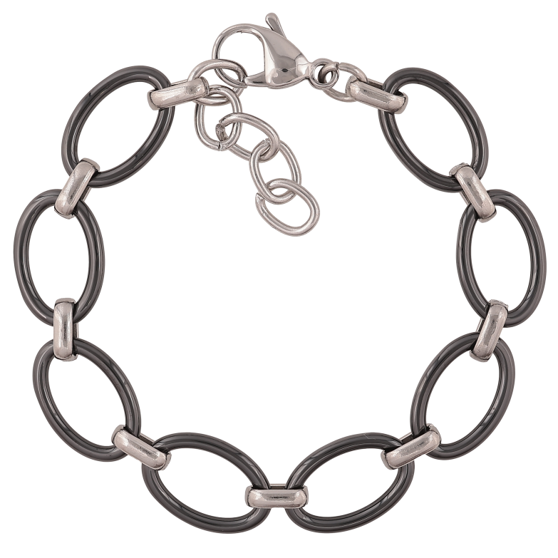 Браслет Xuping ТТМ Stainless Steel колір Родій "Ланки з чорної кераміки" довжина з дод. ланцюжком 17-19см х 2-11мм фото №1