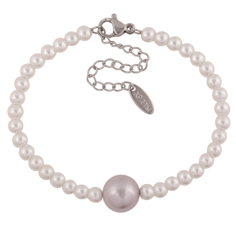 Браслет Xuping ТТМ Stainless Steel колір Родій "Перлинні намистини" довжина з дод. ланцюжком 16-21см х 4-10мм фото №1