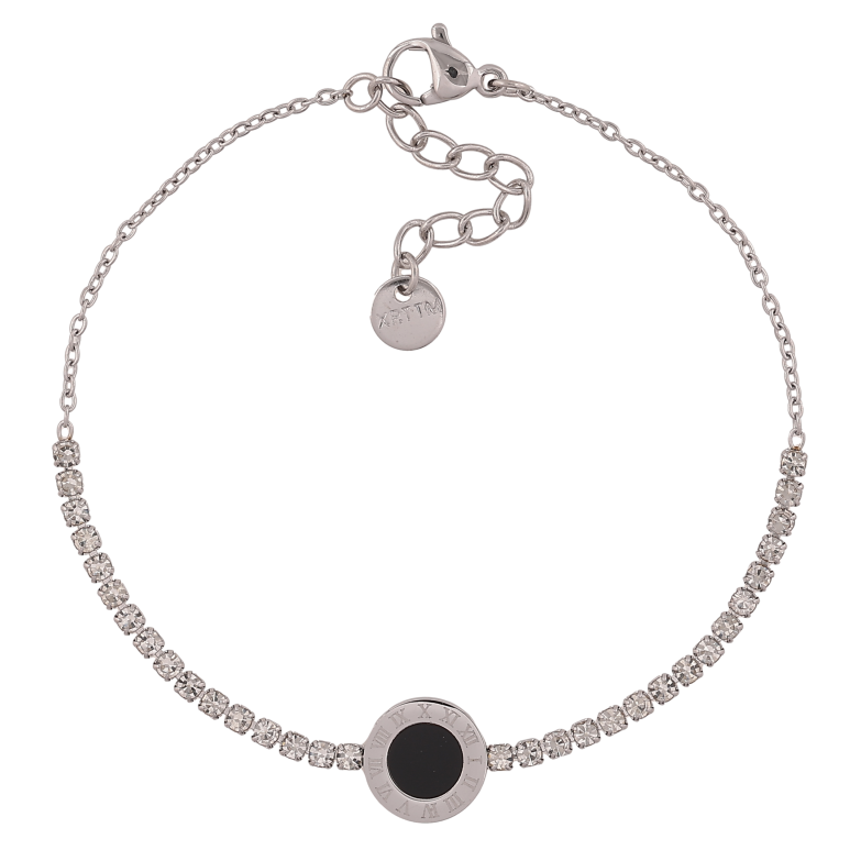 Браслет Xuping ТТМ Stainless Steel колір Родій "Доріжка кристалів з циферблатом" довжина з дод. ланцюжком 18-21см х 1-10мм фото №1