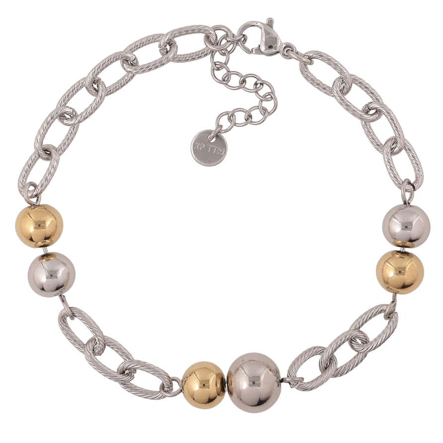 Браслет Xuping ТТМ Stainless Steel цвет Родий + 14К "Цепочка с бусинами" длина с доп. цепочкой 19-22.5см х 6-10мм фото №1 Браслет Xuping ТТМ Stainless Steel цвет Родий + 14К "Цепочка с бусинами" длина с доп. цепочкой 19-22.5см х 6-10мм фото №1