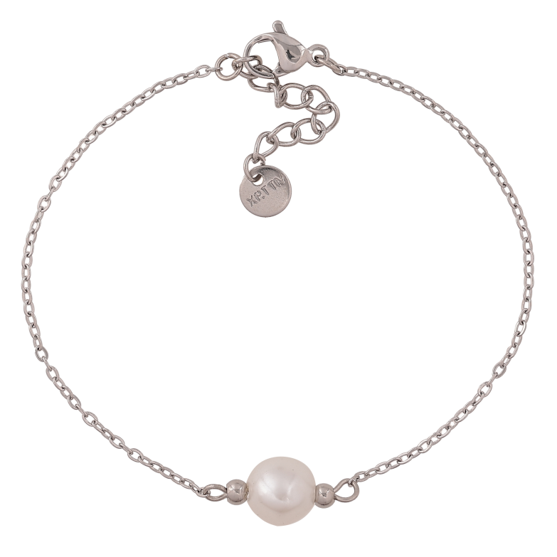 Браслет Xuping ТТМ Stainless Steel цвет Родий "Цепочка с жемчужиной" длина с доп. цепочкой 17-20см х 1мм фото №1