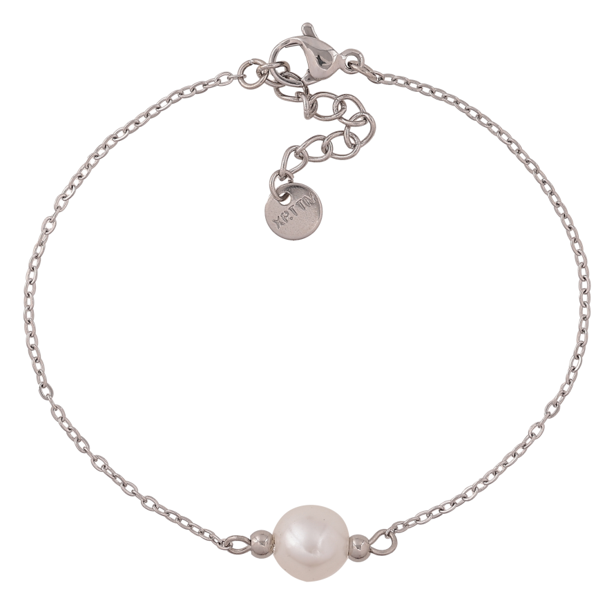 Браслет Xuping ТТМ Stainless Steel колір Родій "Ланцюжок з перлиною" довжина з дод. ланцюжком 17-20см х 1мм фото №1