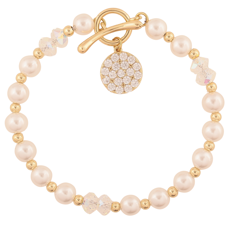 Браслет Xuping колір Позолота 14K "Кристально-перлинні намистини" розмір 17.5см х 3-6мм фото №1