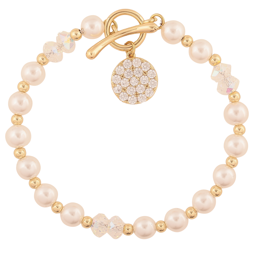 Браслет Xuping колір Позолота 14K "Кристально-перлинні намистини" розмір 17.5см х 3-6мм фото №1