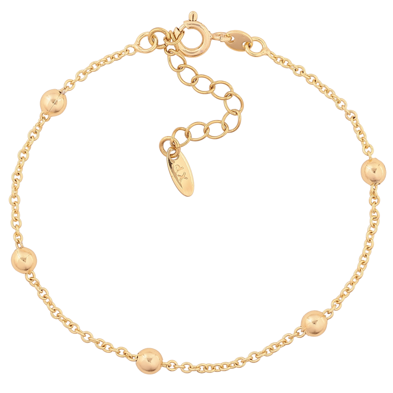 Браслет Xuping цвет Позолота 14K "Цепочка Якорная с бусинами" размер  с доп. цепочкой 17-20.5см х 2-4мм фото №1